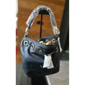 Stylish JustFab Black Bucket Bag with Gold‎ Accents